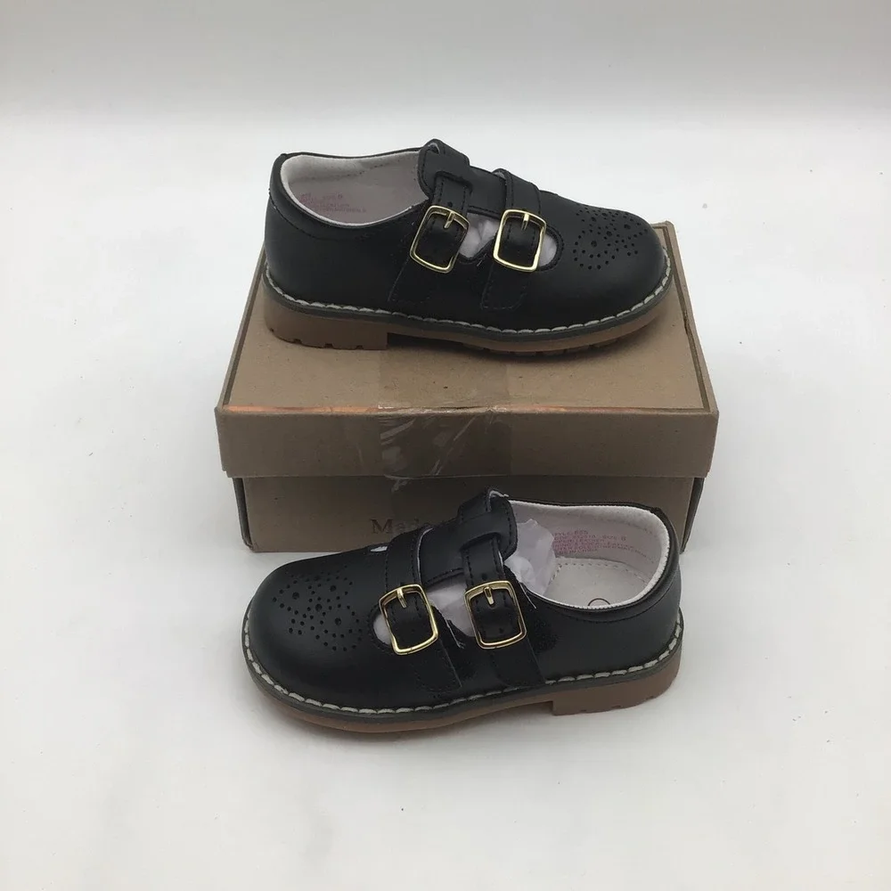 L'Amour Kids Girls Black Leather Double Buckle Mary Jane Shoes Size 6‎ NEW
